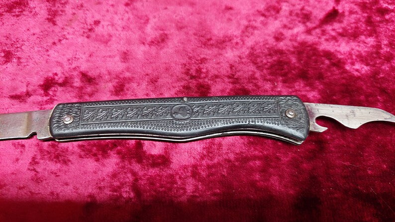 Ukrainian vintage folding knife, USSR folding knife, bottle opener, can opener, produced by the Soviet plant October, tourist knife.