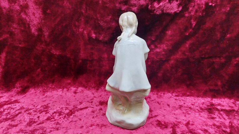 Little needlewoman. Original vintage rare Soviet collectible porcelain figurine. 19 cm Artel Ceramics 1950s