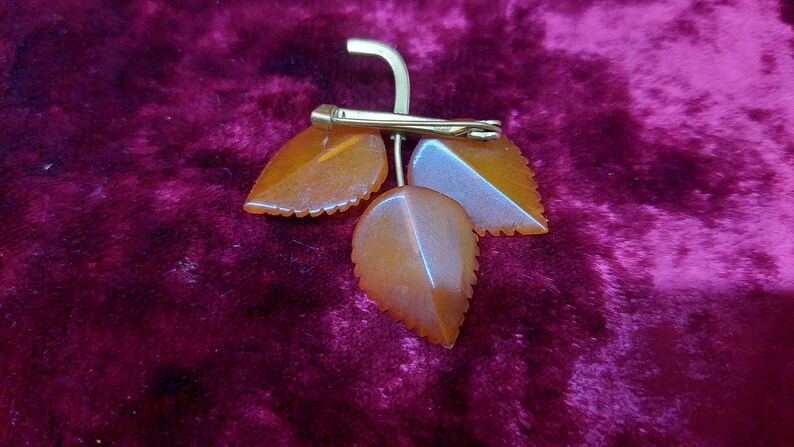 Small Amber Brooch Autumn Leaves Brooch Natural Baltic Amber Pin Vintage USSR 50s Gemstone Jewelry