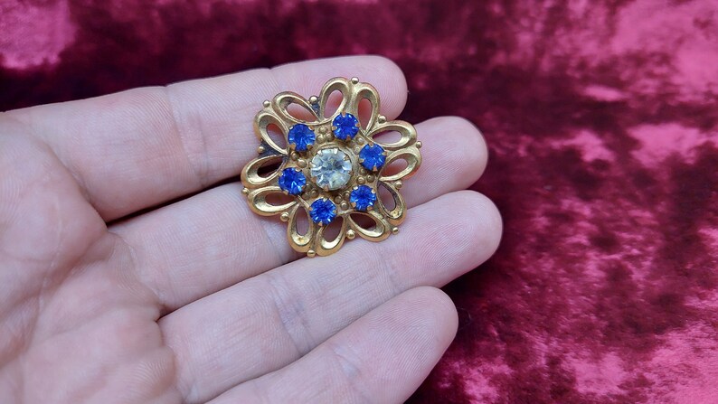 Vintage USSR Gold-Plated Brooch with Stones