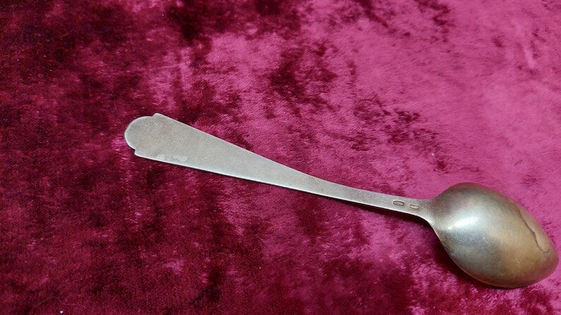 Vintage Soviet USSR Floral Enamelled Gold Plated 916 Silver Dessert Spoon. Leningrad jewelry factory.