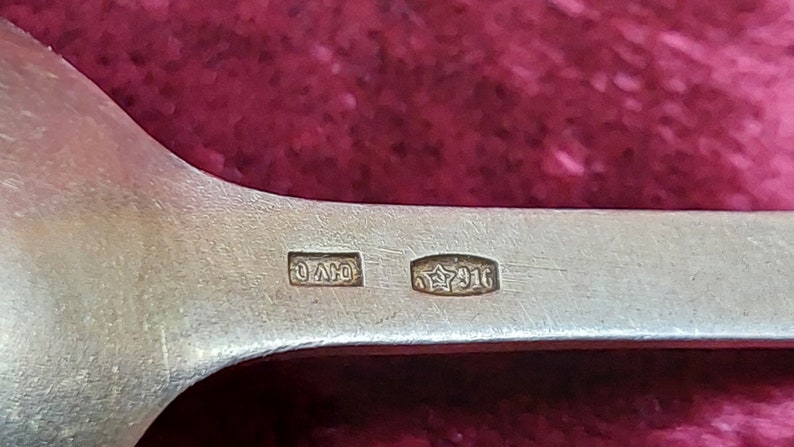 Vintage Soviet USSR Floral Enamelled Gold Plated 916 Silver Dessert Spoon. Leningrad jewelry factory.