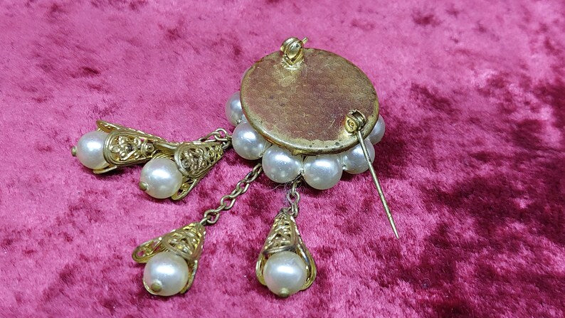 Vintage gilded USSR brooch with beads