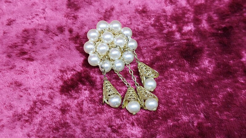 Vintage gilded USSR brooch with beads