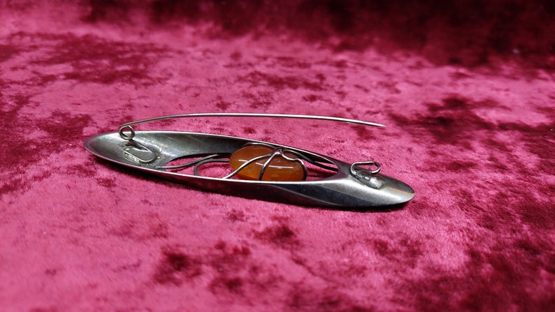 Vintage cupronickel brooch with amber USSR 1980