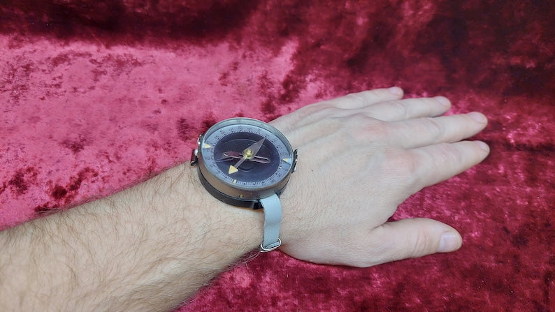Old vintage wrist compass of the Soviet Army from the 1970s Adrianov