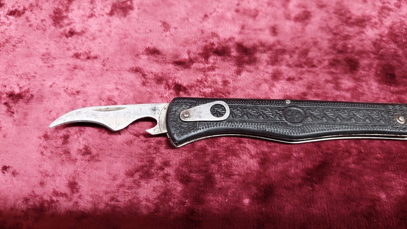 Ukrainian vintage folding knife, USSR folding knife, bottle opener, can opener, produced by the Soviet plant October, tourist knife.