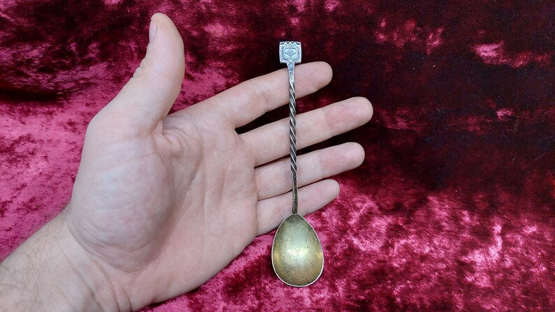 Soviet 916 Silver Gilded Russian Sugar Spoon 21g Twist Handle USSR