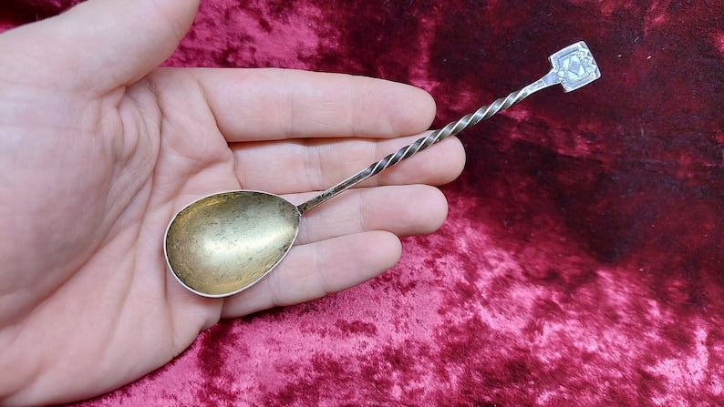 Soviet 916 Silver Gilded Russian Sugar Spoon 21g Twist Handle USSR