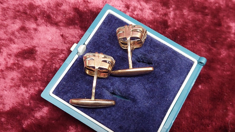 Antique Sterling Silver Cufflinks with Natural Rhinestone - Soviet Rock Crystal Cufflinks - Gold Plated Clear Stone Silver Cufflinks
