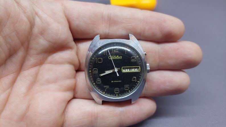 Soviet Vintage Watch "Slava" Mechanical Watch, Soviet Chrome Watch, USSR Mechanical Watch.To the collection