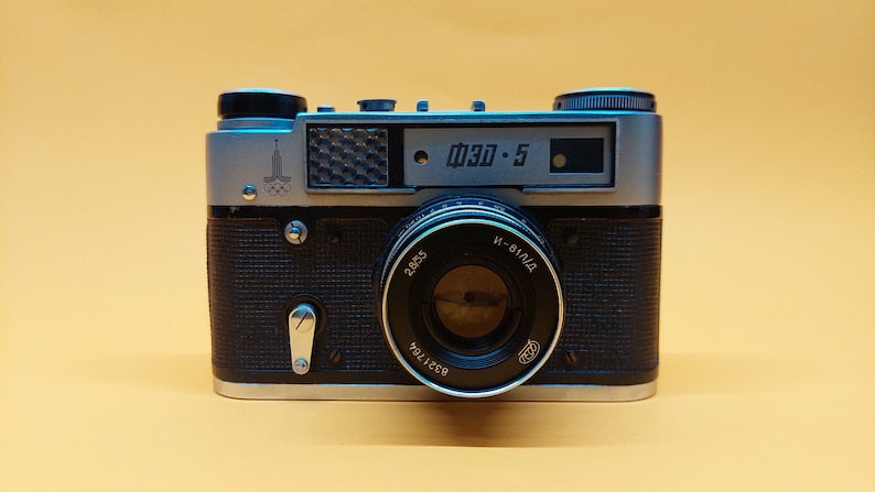 Old Soviet camera FED - 5 lens Industar - 61 Ld (2.8/55) Olympics. Quality mark. Made in USSR.