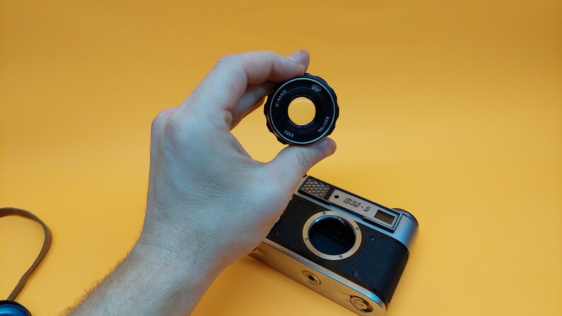 Old Soviet camera FED - 5 lens Industar - 61 Ld (2.8/55) Olympics. Quality mark. Made in USSR.