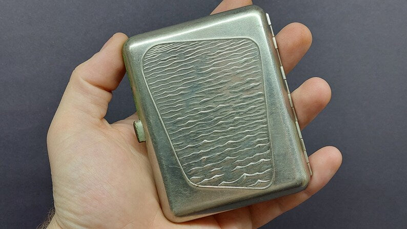 USSR Soviet metal cigarette case "Seagull is flying over Leningrad" 1970's.