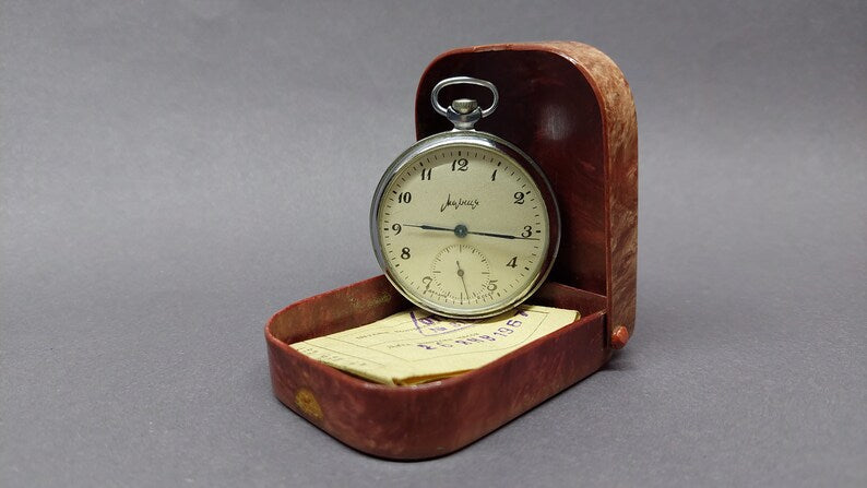 Soviet Vintage Pocket Watch Molnija, USSR Mechanical Pocket Watch Molnija, Russian Clock