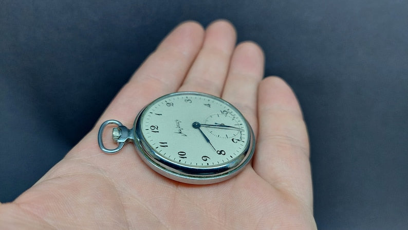 Soviet Vintage Pocket Watch Molnija, USSR Mechanical Pocket Watch Molnija, Russian Clock