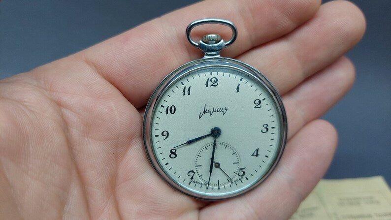 Soviet Vintage Pocket Watch Molnija, USSR Mechanical Pocket Watch Molnija, Russian Clock