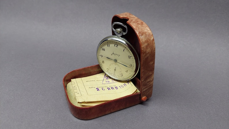 Soviet Vintage Pocket Watch Molnija, USSR Mechanical Pocket Watch Molnija, Russian Clock