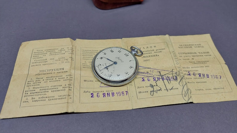 Soviet Vintage Pocket Watch Molnija, USSR Mechanical Pocket Watch Molnija, Russian Clock