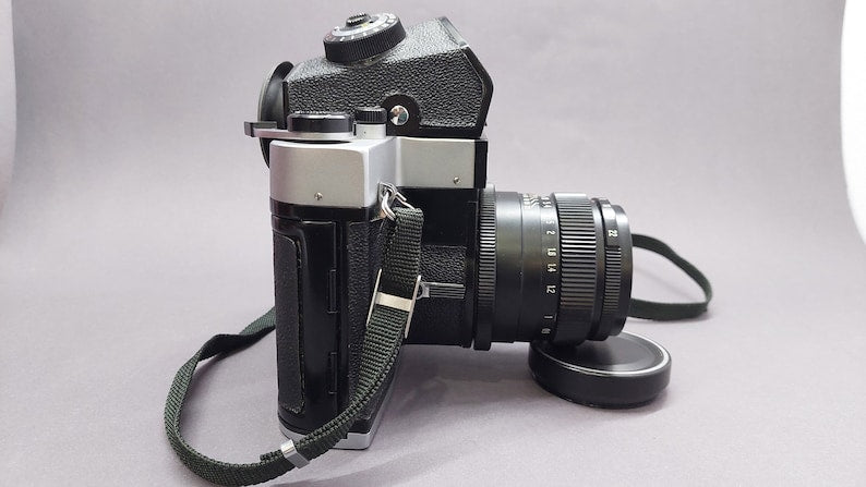 A rare vintage Kyiv-6S TTL camera is a medium format single-lens reflex camera with a Vega-12B 2.8/90 lens.