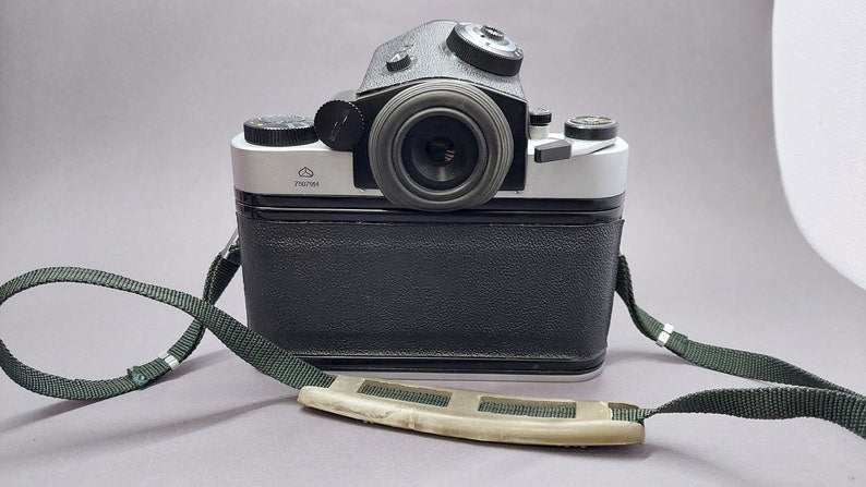 A rare vintage Kyiv-6S TTL camera is a medium format single-lens reflex camera with a Vega-12B 2.8/90 lens.
