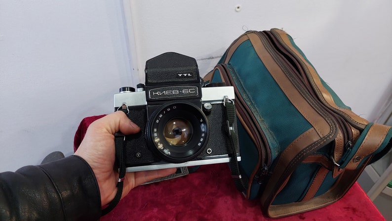 A rare vintage Kyiv-6S TTL camera is a medium format single-lens reflex camera with a Vega-12B 2.8/90 lens.