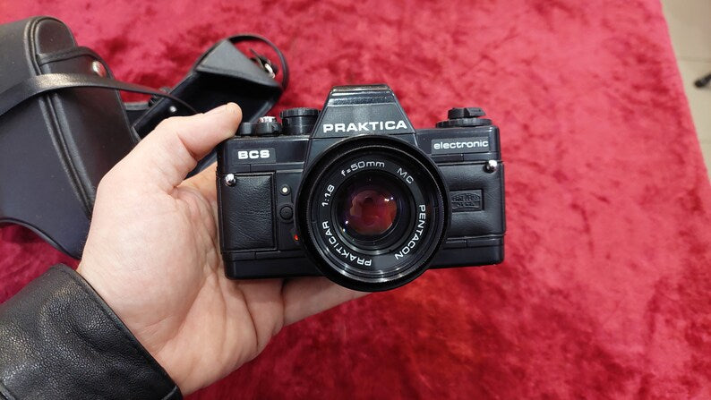 Praktica BCS vintage analog mechanical 35mm black film camera.