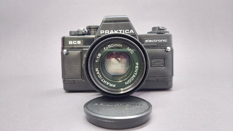 Praktica BCS vintage analog mechanical 35mm black film camera.