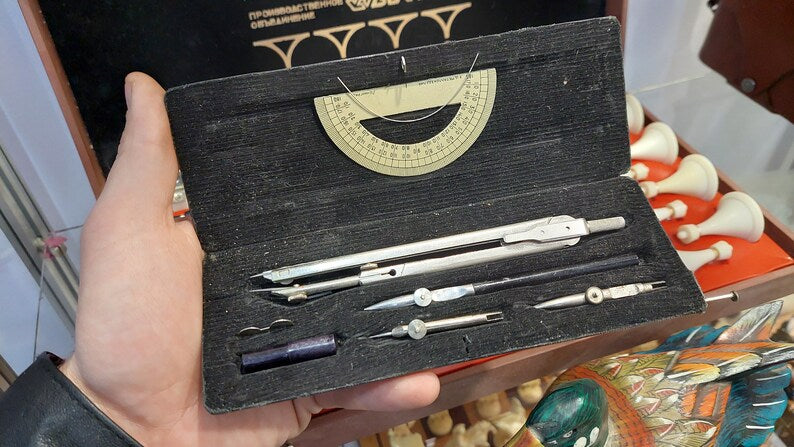 Vintage Compass School Supplies Set Drawing Tool Set Descriptive Geometry Compass Drafting Tools Architect Gift