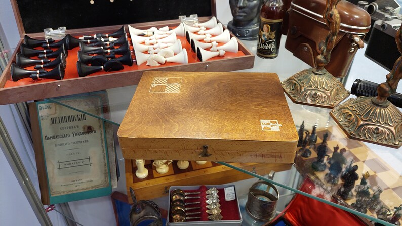 Good Authentic Soviet Wooden Travel Pocket Chess Set Russian USSR Vintage Antique 1960s Great Condition
