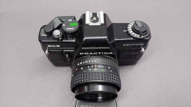 Praktica BCS vintage analog mechanical 35mm black film camera.
