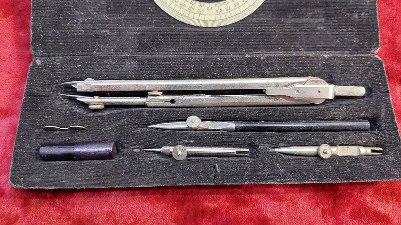 Vintage Compass School Supplies Set Drawing Tool Set Descriptive Geometry Compass Drafting Tools Architect Gift