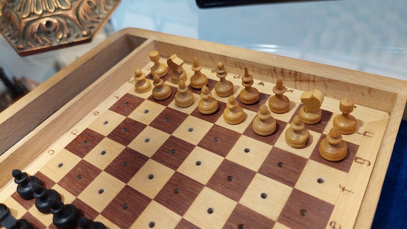 Good Authentic Soviet Wooden Travel Pocket Chess Set Russian USSR Vintage Antique 1960s Great Condition