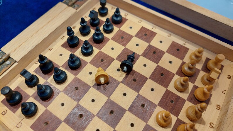 Good Authentic Soviet Wooden Travel Pocket Chess Set Russian USSR Vintage Antique 1960s Great Condition