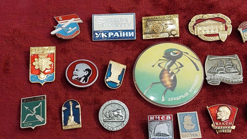 Lot USSR Soviet Era Enamel Badges Cold War Communism CCCP Badges for Vintage Backpacks Jackets Hats Caps Uniforms 30 pcs