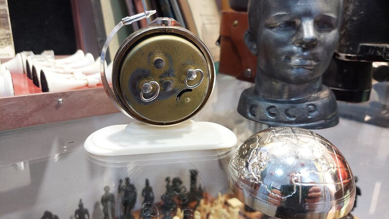 Soviet vintage alarm clock Slava Globus Rocket, Soviet space program 190s, USSR space