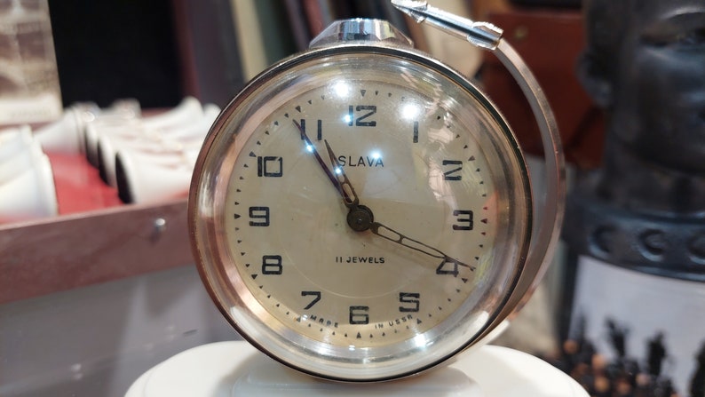 Soviet vintage alarm clock Slava Globus Rocket, Soviet space program 190s, USSR space