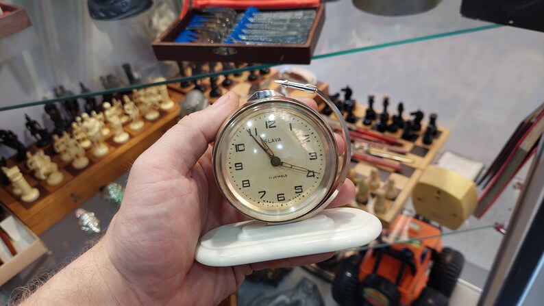 Soviet vintage alarm clock Slava Globus Rocket, Soviet space program 190s, USSR space
