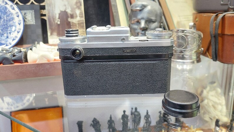 Vintage Camera Kiev with a Helios 103 1.8 / 53 lens in a leather case