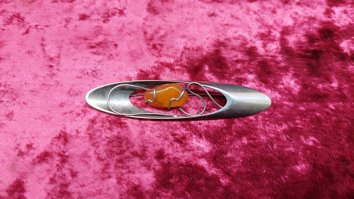 Vintage cupronickel brooch with amber USSR 1980