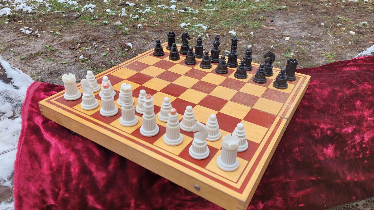 Vintage Soviet chess. Antique carbolite chess. A chess gift for board game lovers. Plastic chess set for the Russian USSR