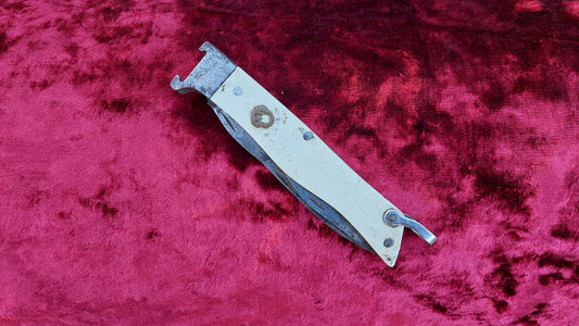 Soviet vintage hunting folding knife, USSR hunting knife, bottle opener, can opener, tourist knife