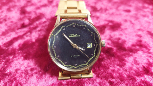 Glory 21 Jewels Gold plated AU Wrist watch cal. 2414 Soviet Union watch SLAVA USSR 1980s