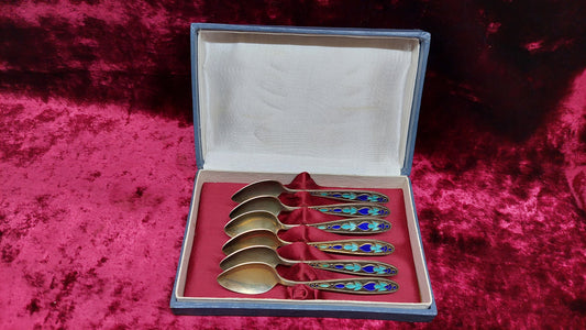 Antique Vintage Russia Sterling Silver Enamel Filigree Spoon USSR