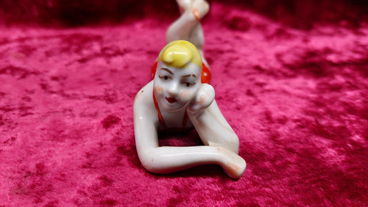 Statuette of the USSR "a girl in a red bathing suit" factory Polone ZHK. Soviet porcelain.