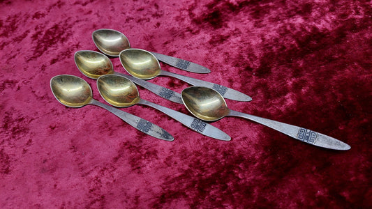 Vintage set of 6 Soviet silver stamps AG875 gilded teaspoons Vintage cutlery USSR 1980s