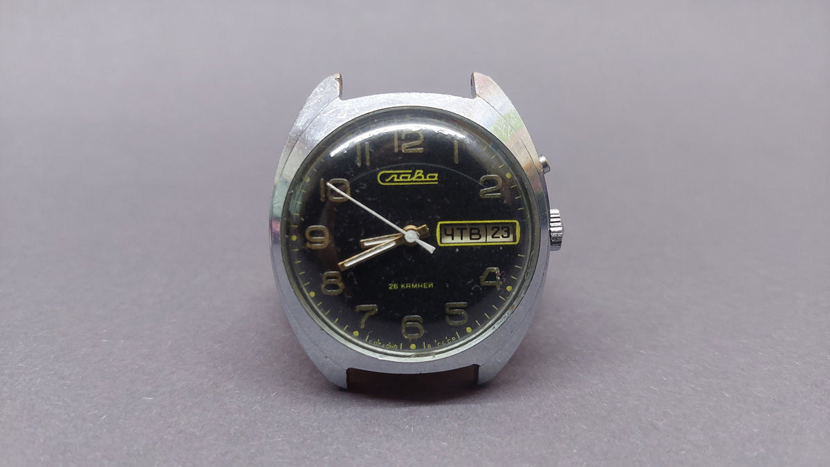 Soviet Vintage Watch "Slava" Mechanical Watch, Soviet Chrome Watch, USSR Mechanical Watch.To the collection