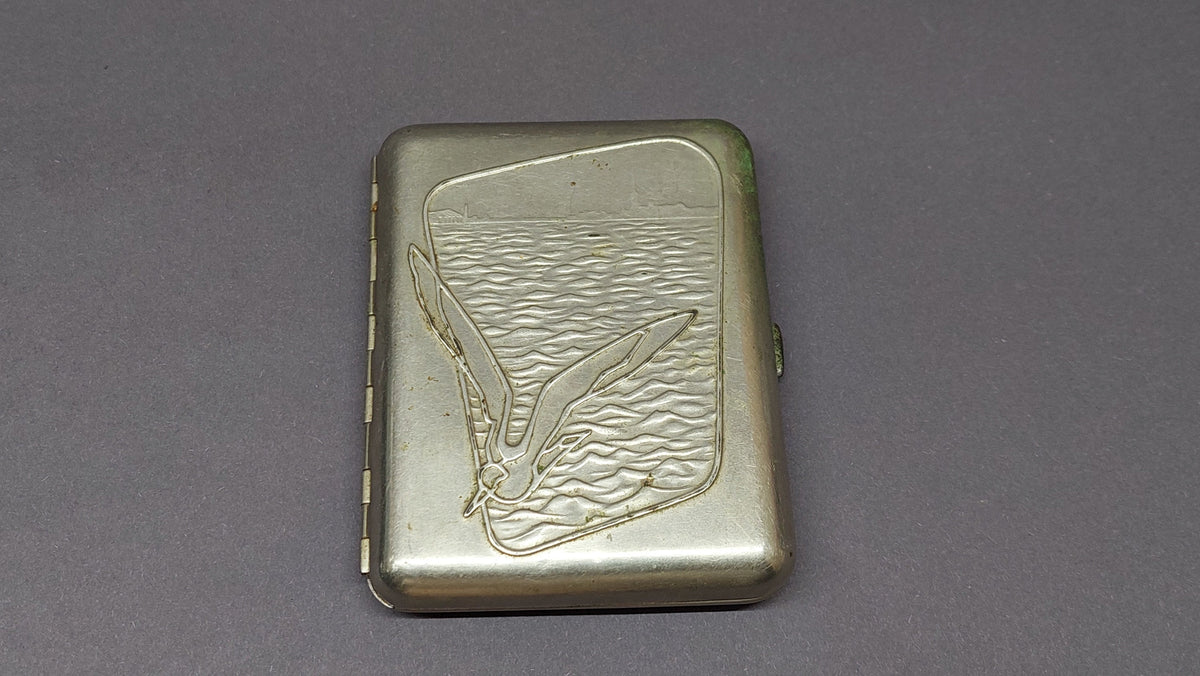 USSR Soviet metal cigarette case "Seagull is flying over Leningrad" 1970's.