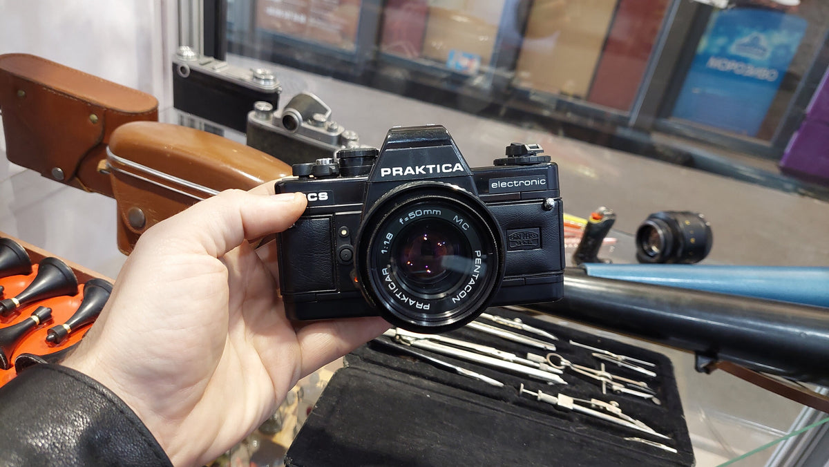 Praktica BCS vintage analog mechanical 35mm black film camera.