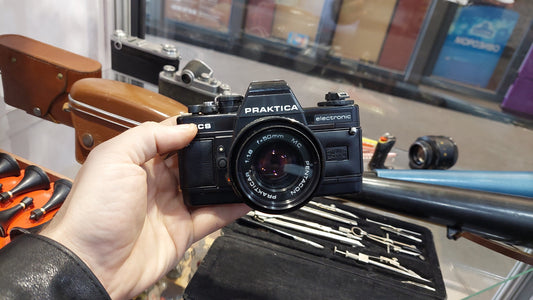 Praktica BCS vintage analog mechanical 35mm black film camera.